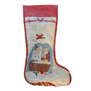 Vintage Nativity Scene Christmas Stocking - Holy Family Applique NWT
